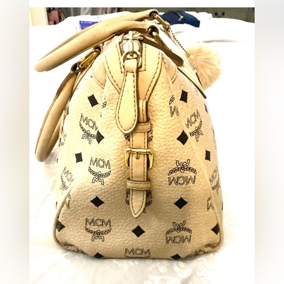 MCM bag Brown/Tan Leather Satchel Purse MCM Visetos Leather w/ Stripe  *REHAB** - Picture 4 of 12